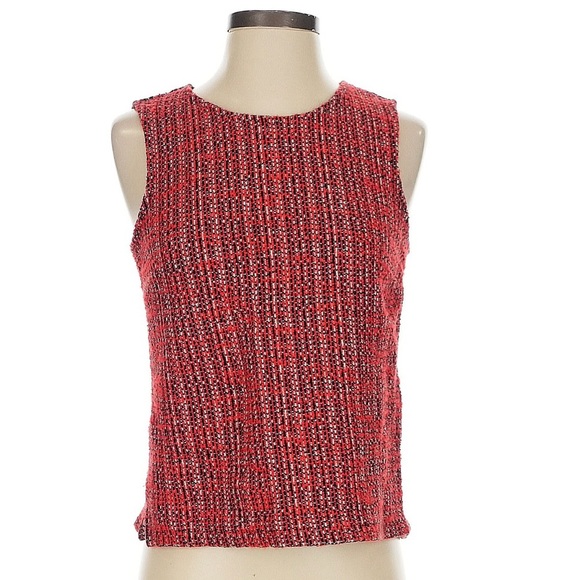 Banana Republic Red/Black/White Tweed Cotton Blend Sleeveless Top Size M - Picture 2 of 13